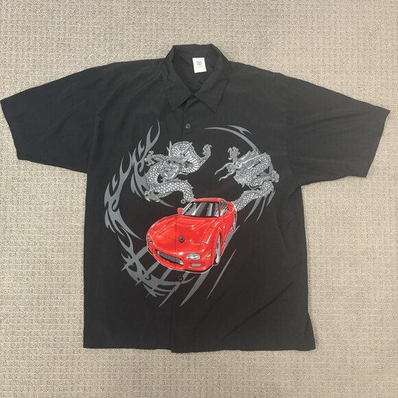 Vintage Y2K 725 Originals Shirt Large Asian Dragon Sports Car Front Back AOP - Picture 1 of 13